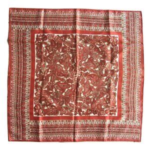 Vintage Paisley Print Scarf Square Red Beige Accessory